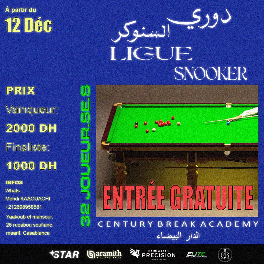 League snooker 32 Player Century Break Academy
